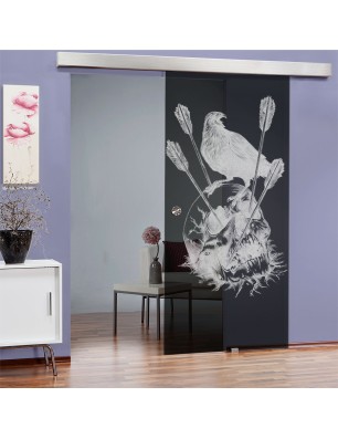 Glasschiebetür ECO-LINE Skull 2 Gelasert Auf Grauglas