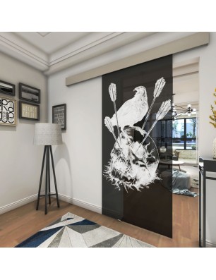 Glasschiebetür ECO-LINE Skull 2 Gelasert Auf Grauglas