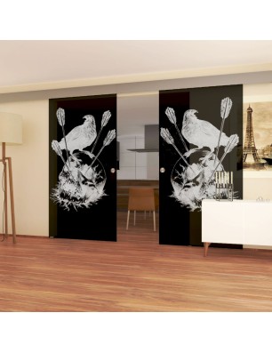 Glasschiebetür ECO-LINE Skull 2 Gelasert Auf Grauglas