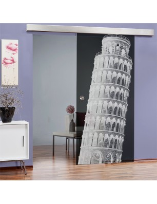 Glasschiebetür ECO-LINE Pisa Gelasert Auf Grauglas