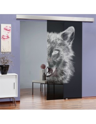 Glasschiebetür ECO-LINE Wolf 4 Gelasert Auf Grauglas