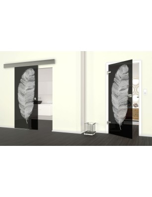 Glasschiebetür ECO-LINE Feder Gelasert Auf Grauglas