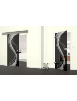Glasschiebetür ECO-LINE Abstrakt 2 Gelasert Auf Grauglas