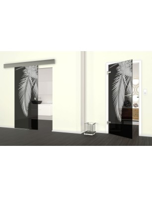 Glasschiebetür ECO-LINE Blätter 2 Gelasert Auf Grauglas