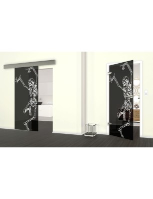 Glasschiebetür ECO-LINE Skelett Gelasert Auf Grauglas