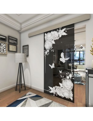 Glasschiebetür ECO-LINE Blume 5 Gelasert Auf Grauglas