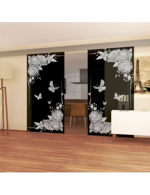Glasschiebetür ECO-LINE Blume 5 Gelasert Auf Grauglas