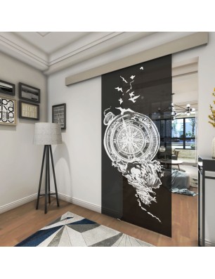 Glasschiebetür ECO-LINE Kompass Gelasert Auf Grauglas