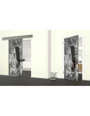 Glasschiebetür ECO-LINE Vintage flowers Gelasert Auf Grauglas