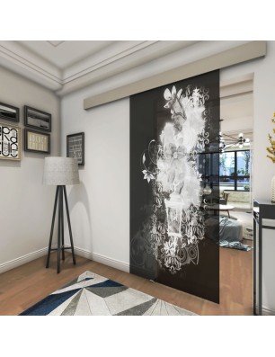 Glasschiebetür ECO-LINE Blume 6 Gelasert Auf Grauglas