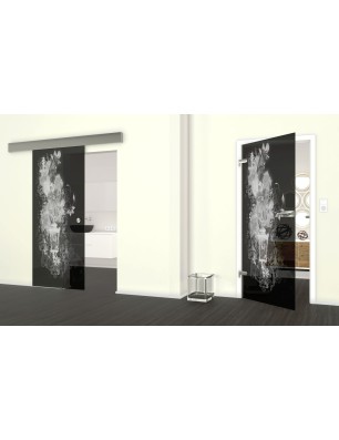 Glasschiebetür ECO-LINE Blume 6 Gelasert Auf Grauglas