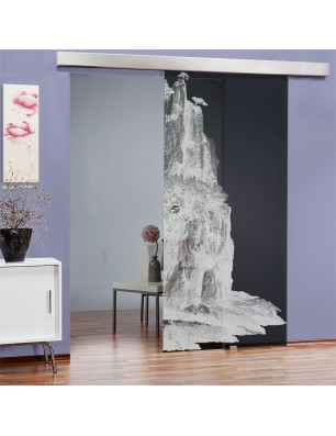 Glasschiebetür ECO-LINE Landscape Gelasert Auf Grauglas