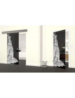 Glasschiebetür ECO-LINE Landscape Gelasert Auf Grauglas