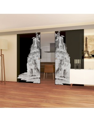 Glasschiebetür ECO-LINE Landscape Gelasert Auf Grauglas