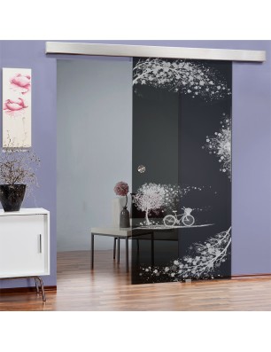 Glasschiebetür ECO-LINE Herbst Gelasert Auf Grauglas
