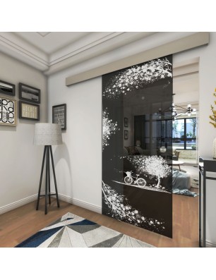 Glasschiebetür ECO-LINE Herbst Gelasert Auf Grauglas