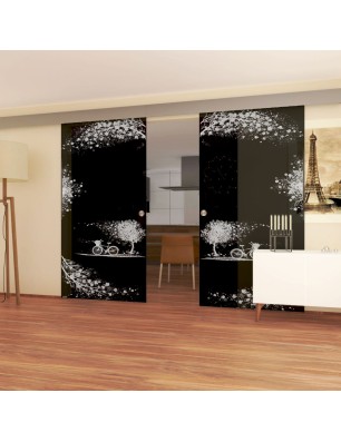 Glasschiebetür ECO-LINE Herbst Gelasert Auf Grauglas