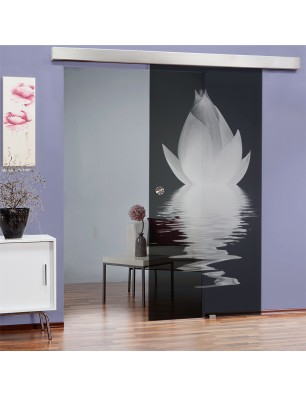 Glasschiebetür ECO-LINE Lotus Gelasert Auf Grauglas