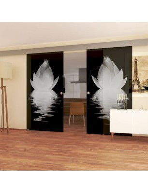 Glasschiebetür ECO-LINE Lotus Gelasert Auf Grauglas