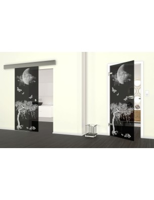 Glasschiebetür ECO-LINE Abstrakt 4 Gelasert Auf Grauglas