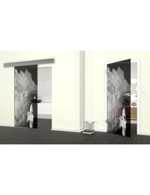 Glasschiebetür ECO-LINE Gondel Gelasert Auf Grauglas