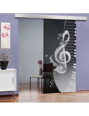 Glasschiebetür ECO-LINE Piano Gelasert Auf Grauglas