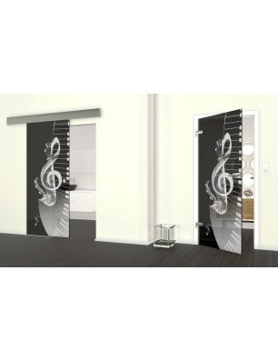 Glasschiebetür ECO-LINE Piano Gelasert Auf Grauglas