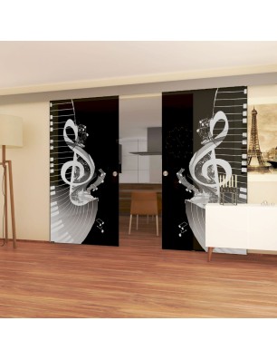 Glasschiebetür ECO-LINE Piano Gelasert Auf Grauglas