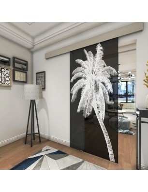 Glasschiebetür ECO-LINE Palme Gelasert Auf Grauglas