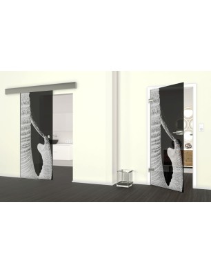 Glasschiebetür ECO-LINE Rüssel Gelasert Auf Grauglas