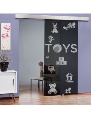 Glasschiebetür ECO-LINE Toys Gelasert Auf Grauglas