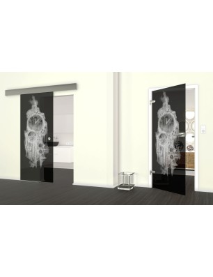 Glasschiebetür ECO-LINE Uhr Gelasert Auf Grauglas