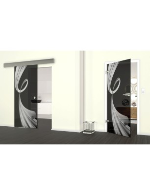 Glasschiebetür ECO-LINE Abstrakt 5 Gelasert Auf Grauglas