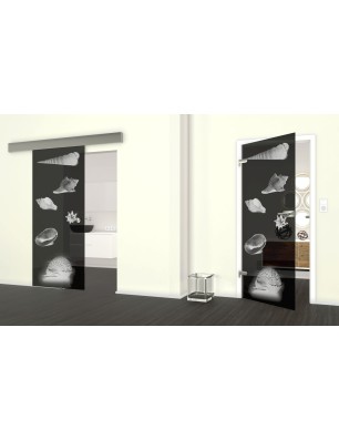 Glasschiebetür ECO-LINE Muscheln III Gelasert Auf Grauglas