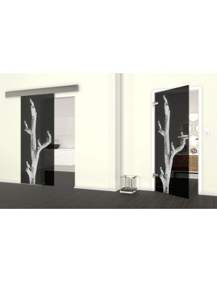 Glasschiebetür ECO-LINE Vögel Gelasert Auf Grauglas