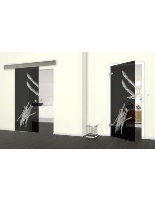 Glasschiebetür ECO-LINE Spargel Gelasert Auf Grauglas