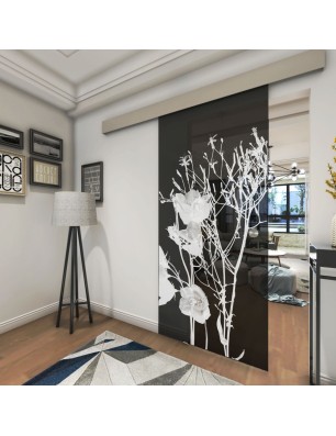 Glasschiebetür ECO-LINE Blume 7 Gelasert Auf Grauglas