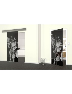 Glasschiebetür ECO-LINE Blume 7 Gelasert Auf Grauglas