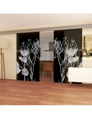 Glasschiebetür ECO-LINE Blume 7 Gelasert Auf Grauglas