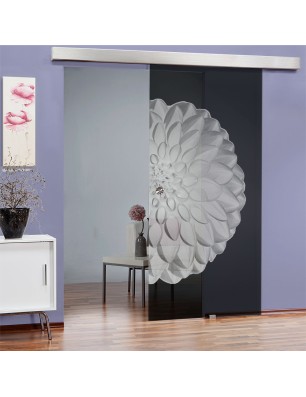Glasschiebetür ECO-LINE Blume 8 Gelasert Auf Grauglas