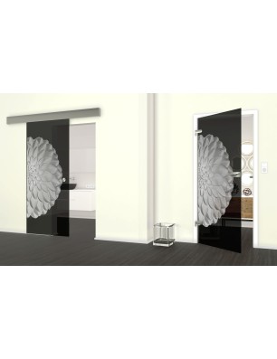Glasschiebetür ECO-LINE Blume 8 Gelasert Auf Grauglas