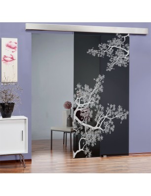 Glasschiebetür ECO-LINE Japan Garden Gelasert Auf Grauglas