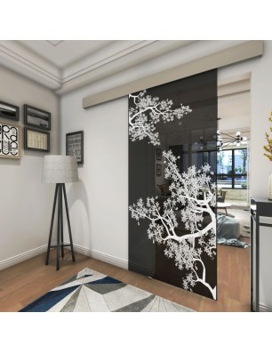 Glasschiebetür ECO-LINE Japan Garden Gelasert Auf Grauglas