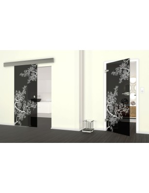 Glasschiebetür ECO-LINE Japan Garden Gelasert Auf Grauglas