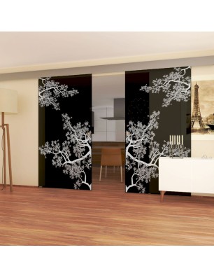 Glasschiebetür ECO-LINE Japan Garden Gelasert Auf Grauglas