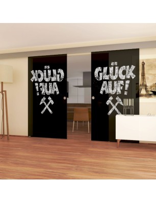 Glasschiebetür ECO-LINE Glück Auf Gelasert Auf Grauglas