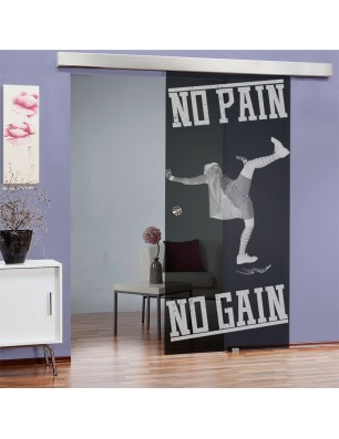Glasschiebetür ECO-LINE No pain No Gain Gelasert Auf Grauglas