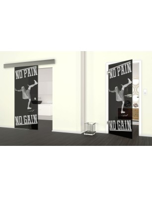 Glasschiebetür ECO-LINE No pain No Gain Gelasert Auf Grauglas