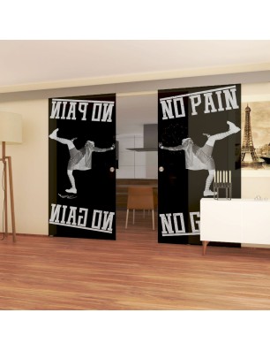 Glasschiebetür ECO-LINE No pain No Gain Gelasert Auf Grauglas