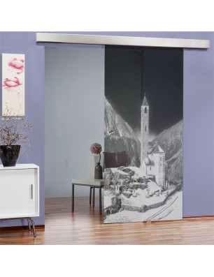 Glasschiebetür ECO-LINE Alpen Gelasert Auf Grauglas